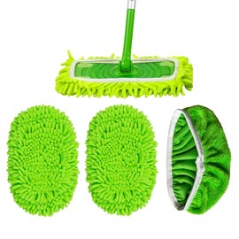 UFOGIFF Chenille Mop Pads Compatible with Swiffer 10-12 Inch Mops, Reusable Wet & Dry Mop Refills – 3 Pack (2 Thick Chenille + 1 Fine Microfiber), Machine Washable for Hardwood, Tile, Laminate Floors