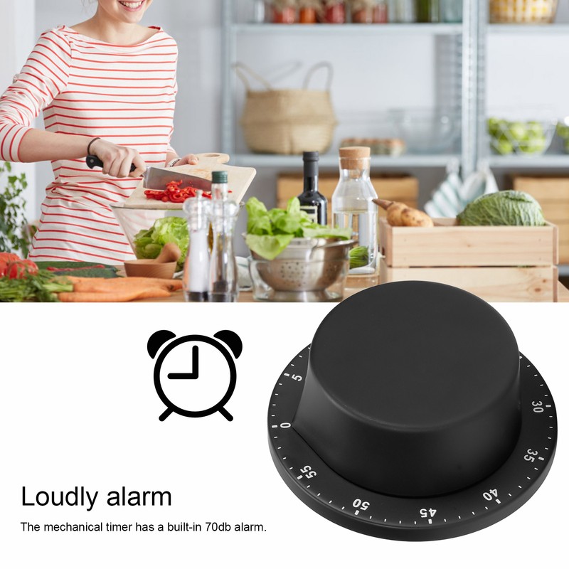 Black Kitchen Mechanical Timer Stainless Steel Reminder for Learning Baking