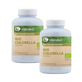 manako Organic chlorella pellets (400 mg chlorella powder from chlorella pyrenoidosa kBA), 2 x 250 g tin (2 x 0.25 kg)