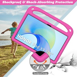 GOZOPO Kids Case for HONOR Pad X9, 11.5-inch - Lightweight & Shockproof Handle Stand Case for Honor Pad X9 / X8 Pro - Rose