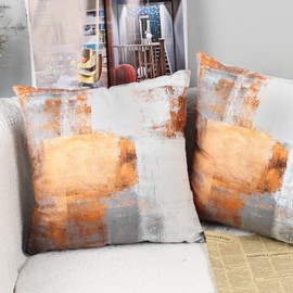 OYIMUA Set of 2 Decorative Velvet Cushion Covers 50 x 50 cm Abstract Art Decor Pillow Case Orange White Cushion Cover 20x20 inches for Outdoor Patio Garden Blench Living Room Sofa Farmhouse Decor