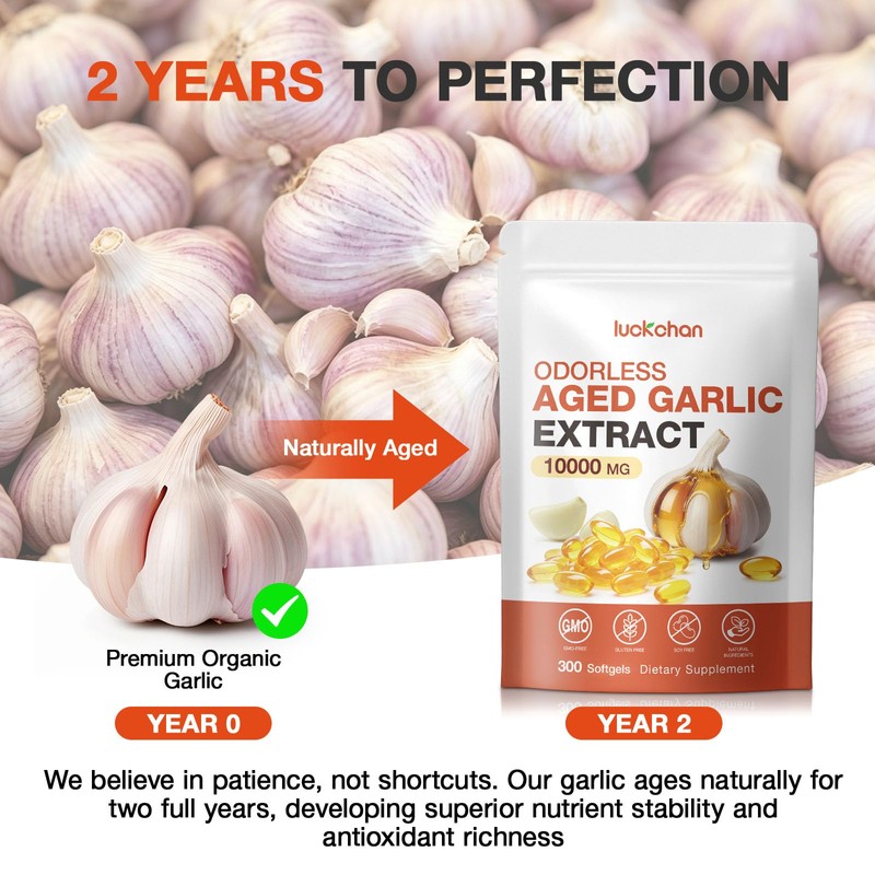 Odorless Aged Garlic Extract 300 Softgels, 10000mg Aged Garlic Supplements