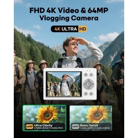 Digital Camera 4K with 64MP & 16X Optical Zoom - Autofocus Vlogging Camera with Anti-Shake, 64GB SD Card Included | Compact Travel Camera for YouTube Beginners, Teens & Adults (White)