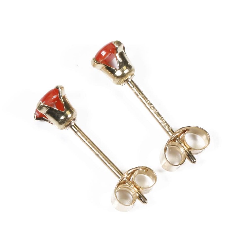 Red Coral Earrings Half Circle Gold Filled Unstained, Stone Metal,