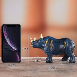 Resin Rhinoceros Statue Wildlife Rino Animal Figurine Collectible Gift Home Office Decor Blue TQZDPT12