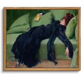 KBKBART Vintage Framed Wall Art, Moody Wall Decor Decadent Young Woman After the Dance Victorian Decor Canvas Paintings, Vintage Wall Decor for Bedroom Living Room Home Office Classical Bathroom Decor Wall Art (16"x24")