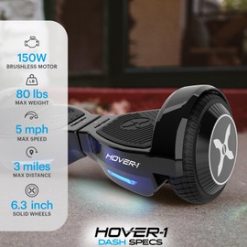 Hover-1 Dash Self Balancing Scooter with 5 mph Max Speed, Dual 75W Motors, 6.3” Tires, 3 Mile Range, and LED Lights Smart Balance Wheel