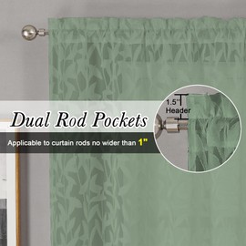 Leia - Cortinas transparentes de color verde salvia, 2 piezas, cortinas cortas de 30 pulgadas, cortinas transpirables con textura jacquard para ventanas de cocina, cortinas de gasa con hojas de granja