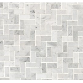 MSI Carrara White Hon 11.63 inch x 11.63 inch Marble Herringbone Tile for Kitchen Backsplash, Floor Tile, Wall Tile for Bathroom, Shower Wall Tile, 1x2 inch Mesh Mounted Mosaic Tile
