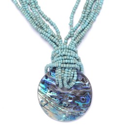 81stgeneration Women's Simulated Turquoise Bead Paua Abalone Shell Pendant Necklace, 51 cm
