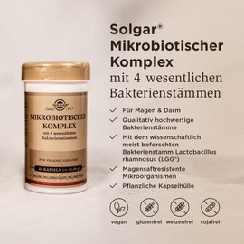 SOLGAR® MIKROBIOTISCHER KOMPLEX | Mit 4 wesentlichen Bakterienstämmen | Für das Magen-Darm-System | 60 vegane & magensaftresistente Kapseln