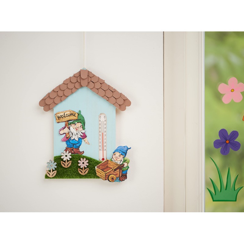 Wall Thermometer "House", Made of Raw Wood