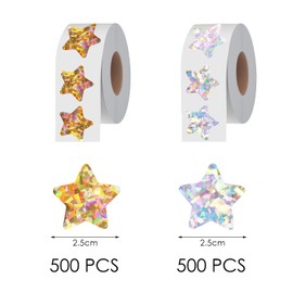 1000 Five-Pointed Star Stickers, Shiny Stickers, Children's Reward Stickers, Which Can Be Decorated with Water Cups, Gift Packaging, Notebooks.