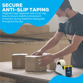 Excell ET-227 Blue/Grey Premium Twin-Roll Steel Desk Top Dispenser: 2 in. Wide (3 in. core) + LuxProdX Sticker