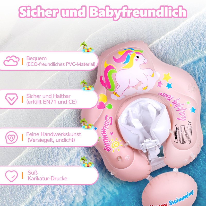 BNEHHOV Baby Swimming Ring with Sun Canopy, Removable Sun Canopy,