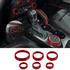 BORUIEN for Ford Bronco 2021-2023 Accessories Air Conditioner Headlight Switch Knob 4WD Wheel Drive Trailer Gear Switch Knob Cover 6pcs Aluminum Alloy Red (Don't fit for Sport)
