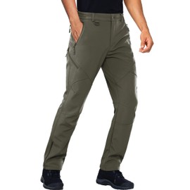 Stlight Pantalones de snowboard para hombre, impermeables, para nieve, esquí, forro polar, aislante, con cierre inferior de la pierna y 6 bolsillos con cierre (verde oliva, 32 W/30 L)