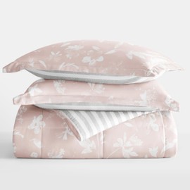 Merit Linens Pressed Flowers Reversible Down-Alternative Comforter Set - King/Cal-King Pink