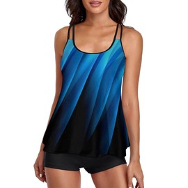 Urchics Womens 2025 Tankini Swimsuits Tummy Control Flowy Swimwear Two Piece Bathing Suits Swim Tank Top with Boyshorts Blue Gradient L