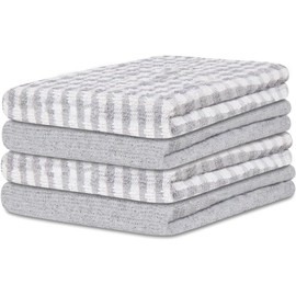 OPAL AND OAK HOME Kitchen Towels Set of 4, 46 x 65 cm 65% Cotton, 35% Polyester Machine Washable Reusable Soft and Absorbent Dish Towels, Tea Towels and Kitchen Towels SILVER