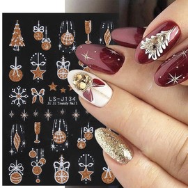 6sheets Christmas Nail Stickers 3D Self Adhesive Christmas Tree Nail Art Stickers Winter Snowflake Nail Decals Bow Light Ball Star Deer Nail Design Stickers for Women Girl Nail Decoration