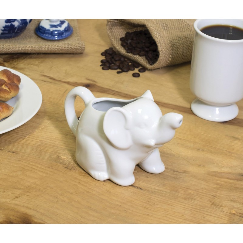 HIC Kitchen Elephant Creamer With Handle, Fine Porcelain, 9-Ounce, For