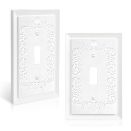 2 Pack Light Switch Cover Plate, Toggle Modern Decorative Outlet Covers Wall Plates, Petal Relief Design Classic Style Pure White (Mid-Size Single Toggle)