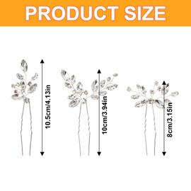 3 Pieces Crystal Hair Clips for Bride and Wedding Flower Hair Clips for Bride and Wedding Hair Accessories Silver Hair Clips for Women and Girls