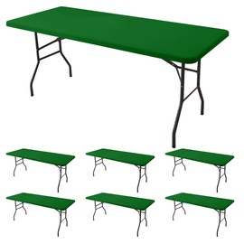 Enjoyidea Fitted Tablecloth for 6 Foot Rectangle Tables-6 Pack Green Elastic Outdoor Picnic Table Cover-Spandex Stretch Christmas Table Cloths 6 ft for Camping Dining Room Patio Kitchen Banquet Party