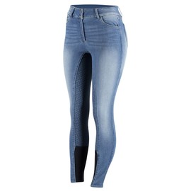 HORZE Kaia Womens Denim Horse Riding Pants | High Waist Silicone Full Seat Breeches - Lead Blue - 26