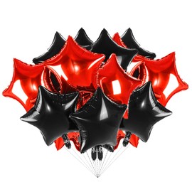 wrovitik 12 Pcs Black Red Star Balloons, 18 Inch Star Shaped Foil Helium Balloons Mylar balloons for Graduation Wedding Birthday Halloween Graduation season Party Decor