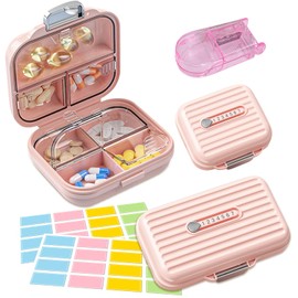 VEGCOO Set of 5 Pill Box for On the Go, Portable Pill Box, 7 Day Pill Box, Large + Small Pill Organiser Box for Travel and Daily Use, for Fish Oils, Vitamins etc. (Pink)