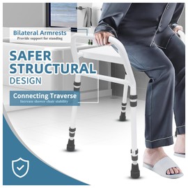 Shower Chair Seat with Arm for Inside Shower - Adjustable Up to 24 Inches Shower Stool with Suction Feet for Seniors, Elderly, Handicap & Disabled-Adjustable Support Shower Bench