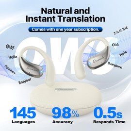 AI Language Translator Earbuds,Real-time Translation Earbuds for 144 Language & Ancient with Spanish/English Audífonos Traductores,3-in-1 OWS Translation Headphones for Business,Travel,Learning(white)