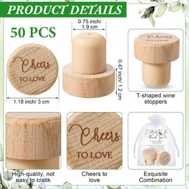 Didaey 50 Sets Wedding Favors Wine Corks with Greenery Wood Wine Stopper Wedding Gifts Thank You Cards White Organza Bag Cheers to Love Stopper for Guest Baby Shower Party Gift Dinner Decors