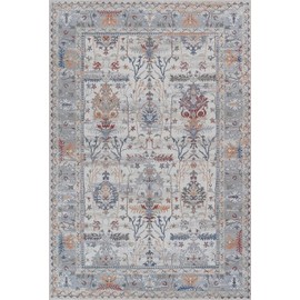 Adiva Rugs Machine Washable 3x5 Area Rug with Non Slip Backing for Living Room, Bedroom, Bathroom, Kitchen, Printed Vintage Home Decor, Floor Decoration Carpet Mat (Multi, 3' x 5')