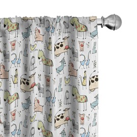 Lunarable Animal Cortina de Microfibra, Doodle Estilo Farm Animals, Window Treatments 2 Panel Set for Living Room Bedroom Decor, 56" x 95", Multicolor