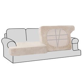 H.VERSAILTEX Stretch Velvet 2 Piece T-Cushion Cover Separate T-Cushion Cover Seat Cover for Sofa Couch Cushion Slipcovers Furniture Protector with Elastic Bottom(Sofa, Ivory)