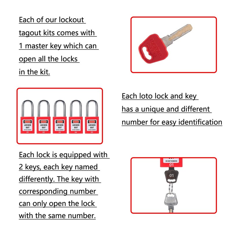 Allucky Lockout Tagout Locks, 10pcs Safety Locks Keyed Differently(Come with