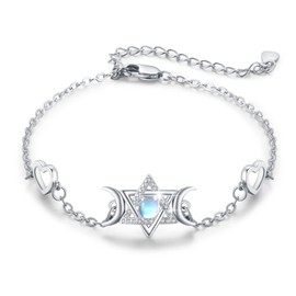 TUGHRA Moonstone Bracelet 925 Sterling Silver Adjustable Moonstone Gift for Women Star Link Bracelets Dainty Jewelry Gifts for Women Teen
