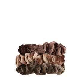 Kristin Ess Velvet Skinnies Scrunchie Set for Women - No Crease Scrunchies + Gentle Hair Ties For All Hair Types - Ponytail Holders, Elastic Hair Ties - Brunette 3 pack