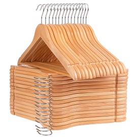 Wooden Hangers 30 Pack, Non-Slip Wood Hanger with 360°Swivel Hook & Notches, Durable & Slim Coat Hangers for Shirt, Suit, Jacket, Dress, Natural-HL01N3