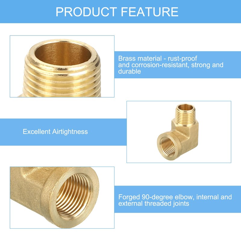 QUARKZMAN Brass Pipe Fitting 90 Degree Elbow Brass 3/8" NPT