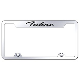 Au-TOMOTIVE GOLD Laser Etched Script Satinless Steel Truck Cut-Out License Plate Frame for Chevy Tahoe (Chrome)