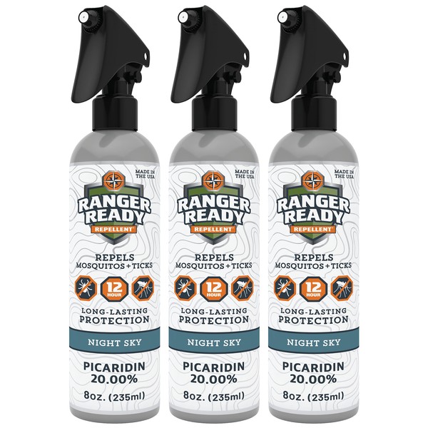 Ranger Ready Picaridin 20% Tick & Insect Repellent, Night Sky Scent Deet-Free Bug Spray, 8 Oz. (Pack of 3)