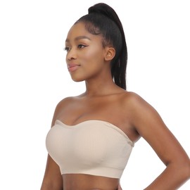 Zimcti Strapless Bras for Women Comfortable Non-Slip Silicone Bandeau Bra Seamless Tube to Bralette White M