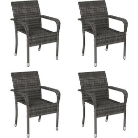 Yaheetech Set of 4 Stackable Outdoor Rattan Dining Chairs, All-Weather Armchair w/Armrests, Steel Frame for Garden, Patio, Deck, Yard, Poolside, Gray
