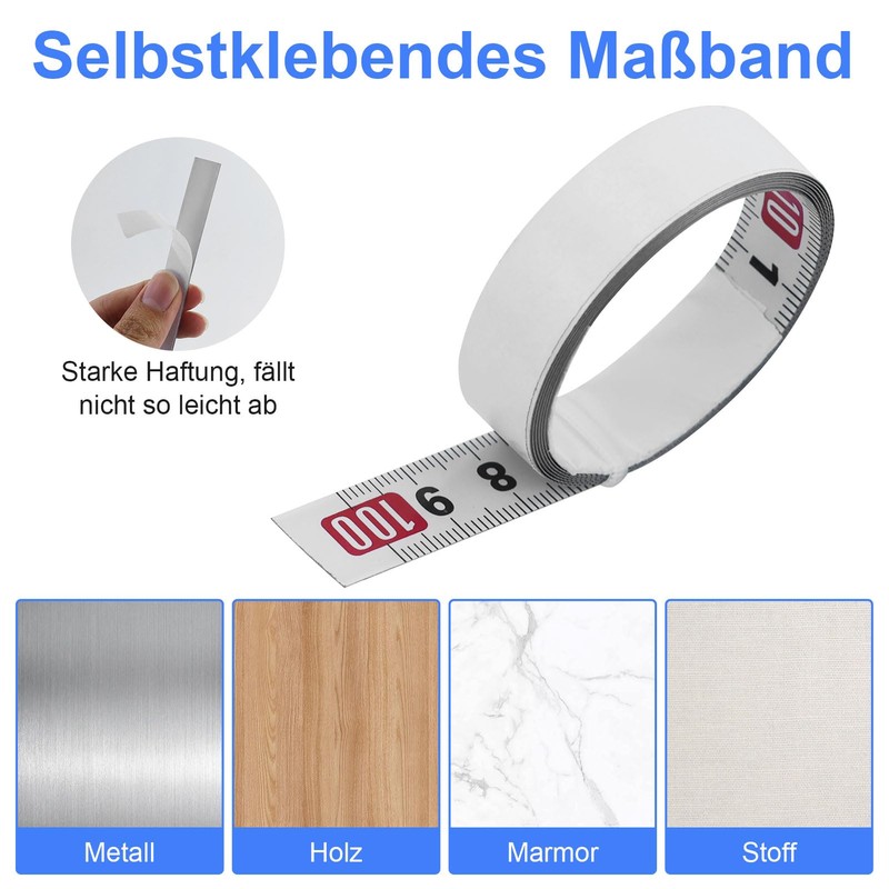 4 Stk Selbstklebendes Maßband, 1M Skalenbandmaß, Stahllineal Selbstklebendes, Maßband zum