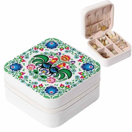 Anegefu Travel Jewelry Case,Floral Folk Art,Portable Jewelry Box Travel Mini Storage Organizer for Rings Earrings Necklaces