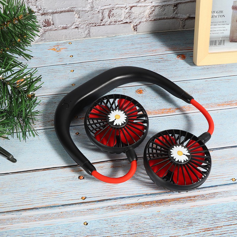Daisy Pattern Portable Hand Free Neck Hanging Fan USB Rechargeable